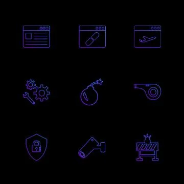 Bomb, sheild , camera , whistle , windows , ui , layout , web , user interfac Illustrazione stock