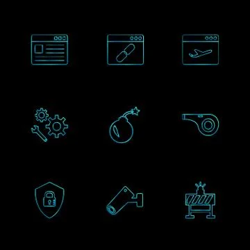 Bomb, sheild , camera , whistle , windows , ui , layout , web , user interfac 스톡 일러스트