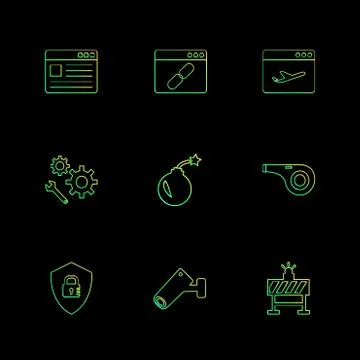 Bomb, sheild , camera , whistle , windows , ui , layout , web , user interfac Illustrazione stock