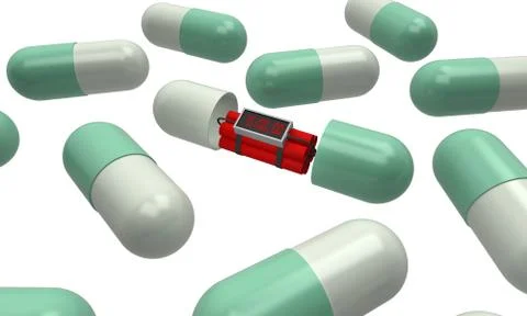 Bomb with timer inside pill Stock Illustration