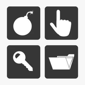 Bomb virus representation hand pointer key and file folder syste Stock Illustration