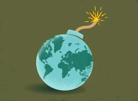 Bomb with World map Stock Illustration