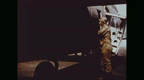 Bombardier boarding Boeing B-17 Flying Fortress Stock Footage