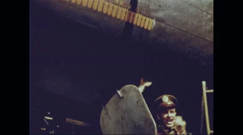Bombardiers greeting bomber crew after returning from war Stock Footage