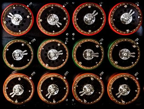 'Bombe' Machine Rotors &amp; Indicator Dials Using For Cracking German World War 2 E Stock Photos