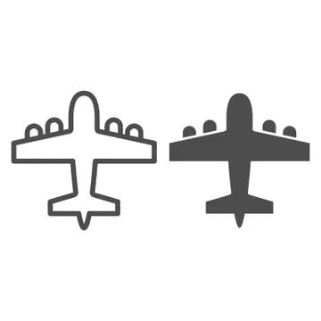 Bomber airplane line and solid icon. War aircraft, aerial reconnaissance army Stock Illustration