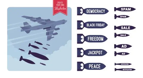 Bomber and bombs Stock Illustration