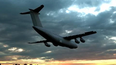 Bomber flying on a background of the sky. 3d render Stockfoto's
