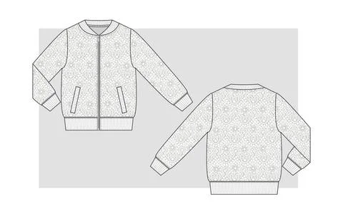 Bomber Jacket from lace technical sketch. Illustrazione stock
