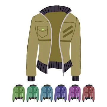 Bomber leather jacket female vector cartoon graphic Stock Illustration