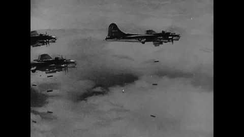 Bomber planes drop bombs over Hungary, Poland, Romania and Germany areas - 1944 Stock Footage 100284885