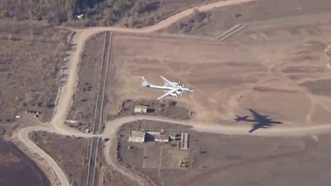 Bomber Tu-95 performs landing Video stock 69225744