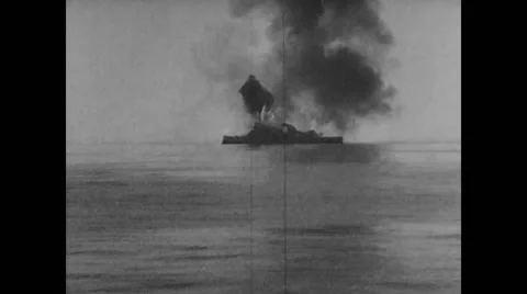 Bombing and sinking of The Battleship Virginia in the sea, North Carolina Stock Footage