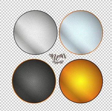 Bon appetite. Empty plates on a checkered background. Plates with a geometric Stock Illustration