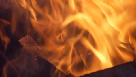 Bon Fire, logs burning, fire at night Stock Footage 88791332
