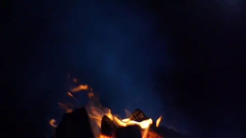 Bon Fire, logs burning, fire at night Stock Footage 88791354