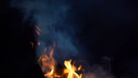 Bon Fire, logs burning, fire at night Stock Footage 88791355