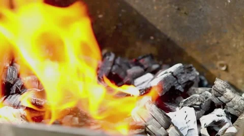 Bon fire or BBQ pit for cooking and warmth Stock Footage 45426388