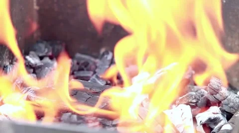 Bon fire or BBQ pit for cooking and warmth Stock Footage 45426394