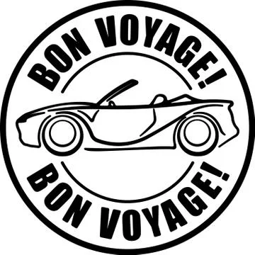 Bon voyage solid style black  rubber stamp with car, cabriolet. Stock-Illustration
