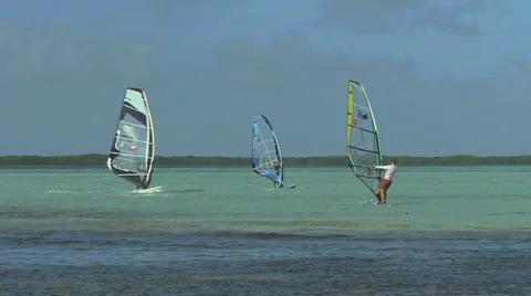 Bonaire wind surfers Stock Footage 4682162