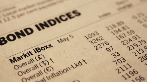 Bond Indices in the economic section of newspaper Stock Footage