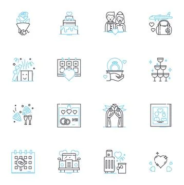 Bond linear icons set. Spies, Action, Adventure, Villains, Gadgets, Martini, Gun Stock Illustration