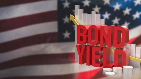 The Bond Yield and chart on USA flag for Business concept 3d Rendering. Stock Illustration