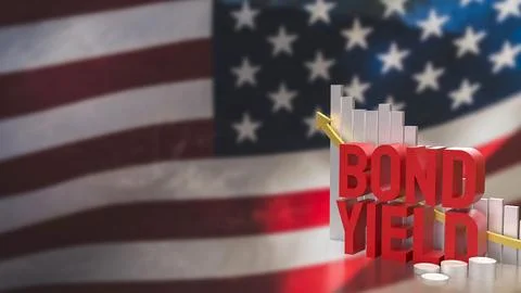 The Bond Yield and chart on USA flag for Business concept 3d Rendering. Stock Illustration