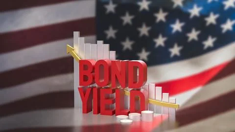 The Bond Yield and chart on USA flag for Business concept 3d Rendering. Illustration