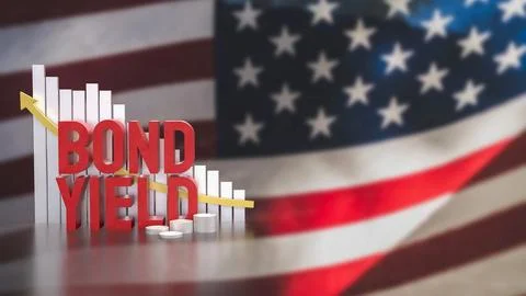 The Bond Yield and chart on USA flag for Business concept 3d Rendering. Stock Illustration
