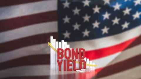 The Bond Yield and chart on USA flag for Business concept 3d Rendering. Stock Illustration
