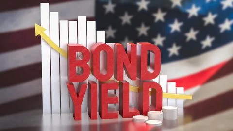 The Bond Yield and chart on USA flag for Business concept 3d Rendering. Stock Illustration