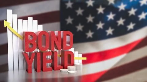 The Bond Yield and chart on USA flag for Business concept 3d Rendering. Stock Photos