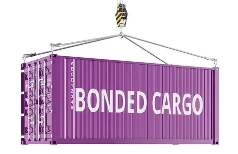 Bonded Cargo concept with shipping container suspended by crane. 3D rendering Stock Illustration