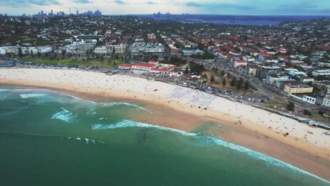 Bondi Beach Aerial Pull Out Stock Footage 225809214