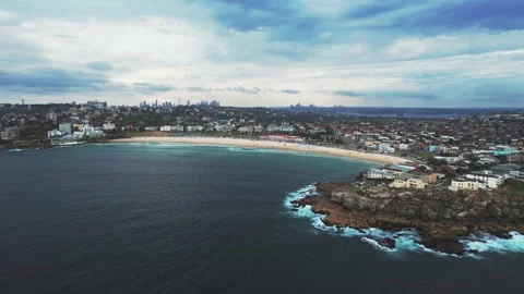 Bondi Beach Aerial Push in Stock Footage 225809961