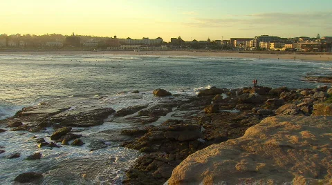 Bondi Beach Sunset Slow Forward Zoom Stock Footage 281640