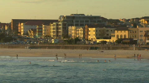 Bondi Beach Sunset Slow Left Pan Stock Footage 281711