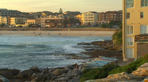 Bondi Beach Sunset Slow Smooth Pan Stock Footage 281386