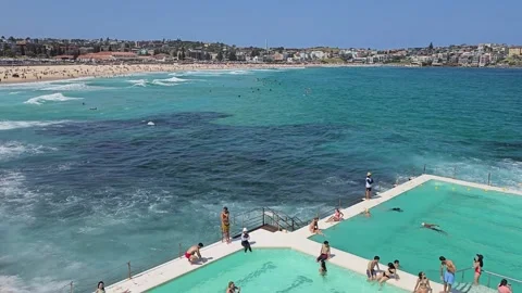 Bondi Beach, Sydney - Surf, Sun, and Coastal Views [8K] Stock Footage 299130795