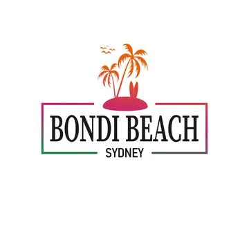 Bondi beach vector art LOGO FRAME BADGE STAMP Stock Illustration