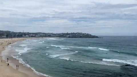 Bondi Beach Wide Angle Slow Motion  Ariel View Stock Footage 219663149