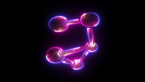 Bonds between glowing neon molecules, hydrogen, and oxygen atoms magnified .. Stock Footage 296064856