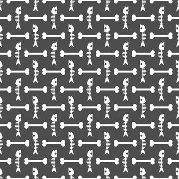 Bone and fish skeleton pattern seamless. Leftovers background Stock Illustration