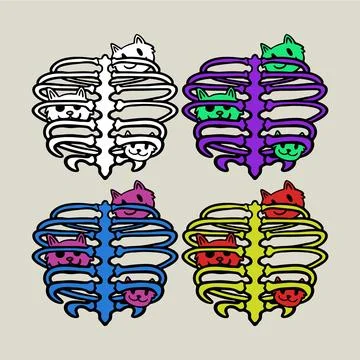 Bone with cat inside multi color option for brand needs Illustrazione stock