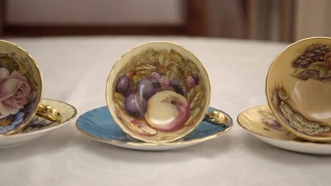 Bone China tea cup collection. Stock Footage