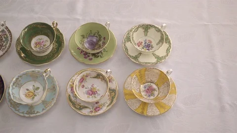 Bone China tea cup collection. Stock Footage 78017036