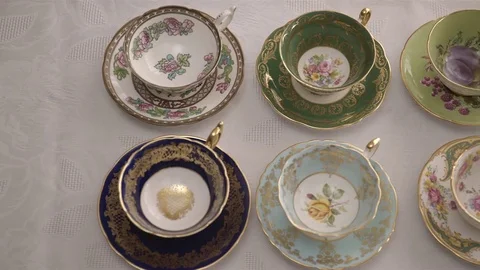Bone China tea cup collection. Stock Footage 78017108