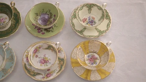 Bone China tea cup collection. Stock Footage 78017171